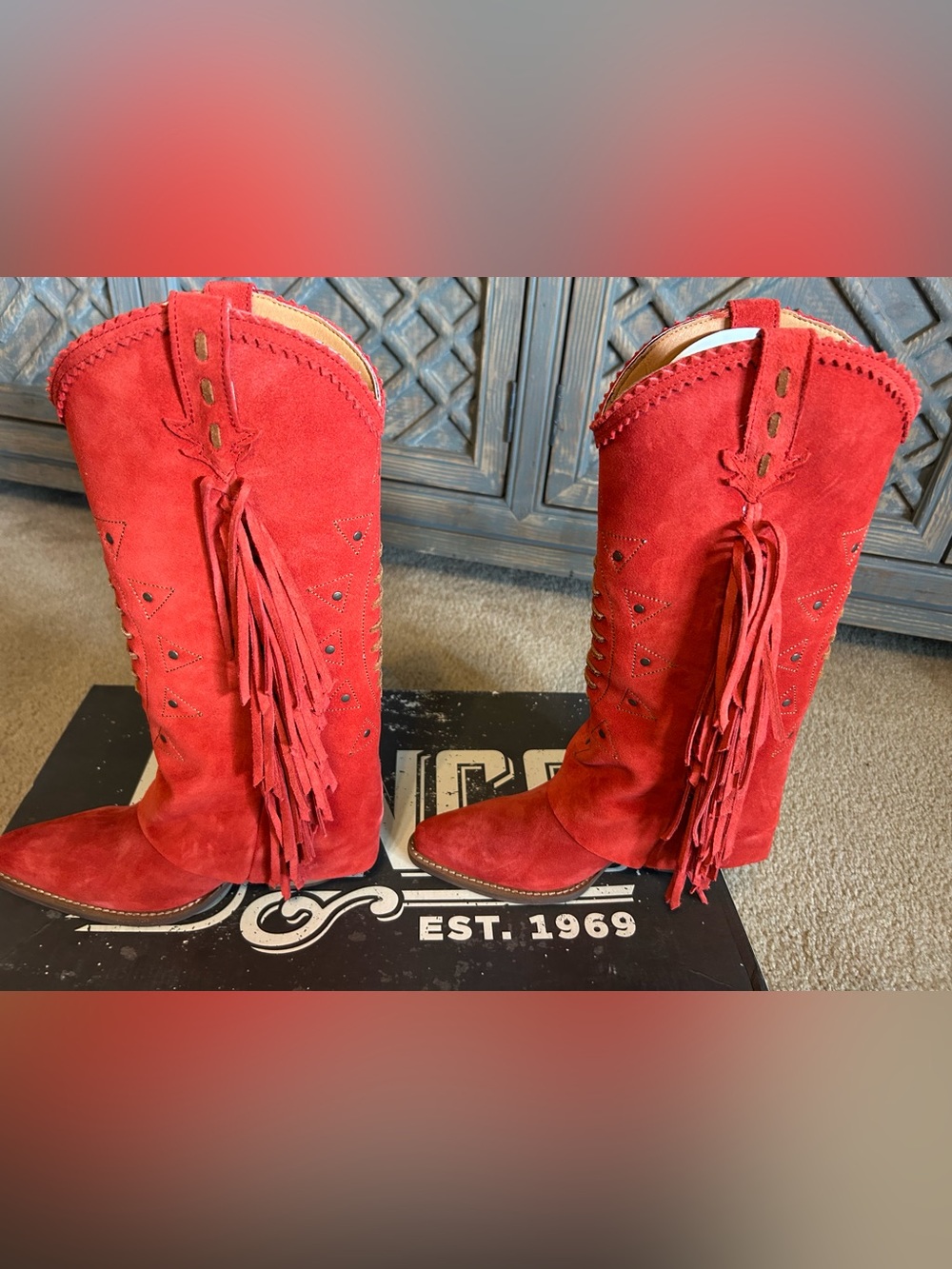 Dingo Spirit Trail Fringe Tall Western Boots NWT Red 6.5 $199 - Picture 4 of 9